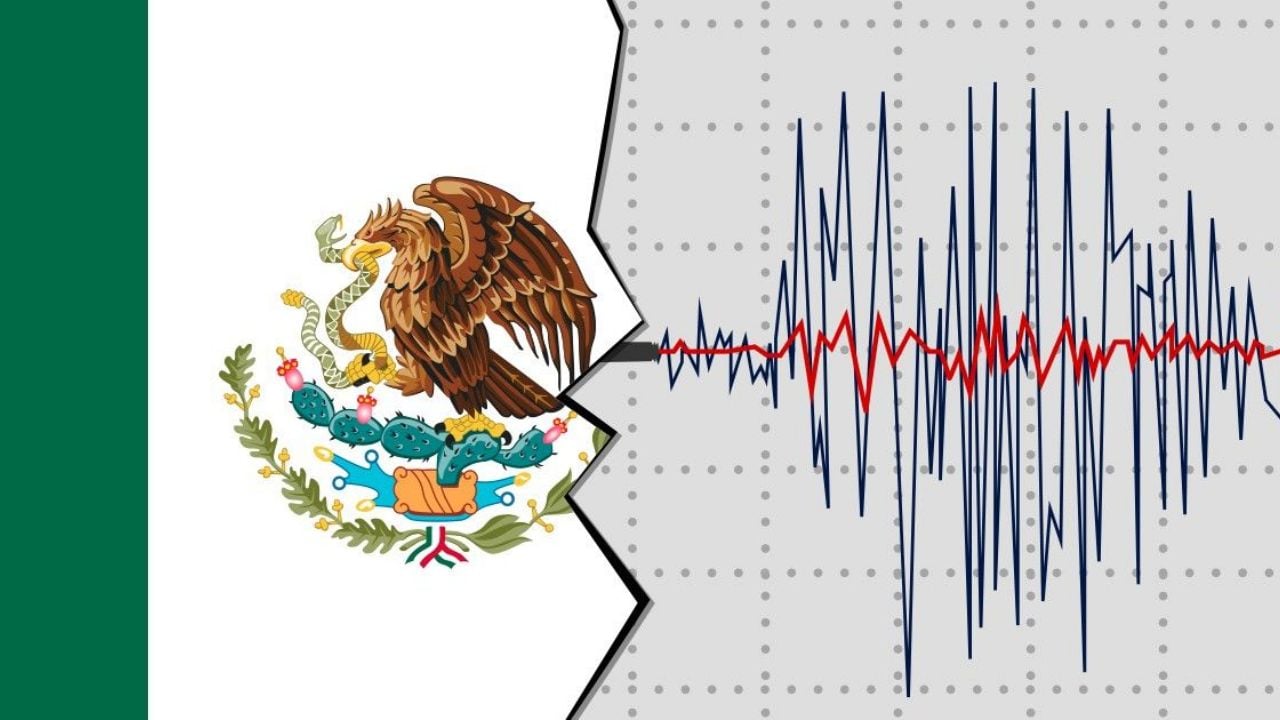 Ilustración de un sismograma junto al escudo nacional